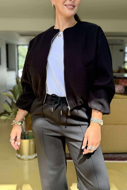 Made in Italy Beluga Soft Crop Bomber Jacket Black /39 =
